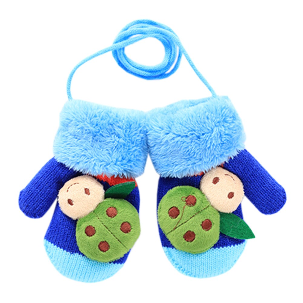 1 Pair Kids' Winter Glove Knitted Mittens With Sling(1-3 Years) Beetle Royalblue