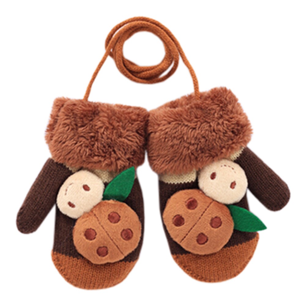 1 Pair Kids' Winter Glove Knitted Mittens With Sling(1-3 Years) Beetle Brown