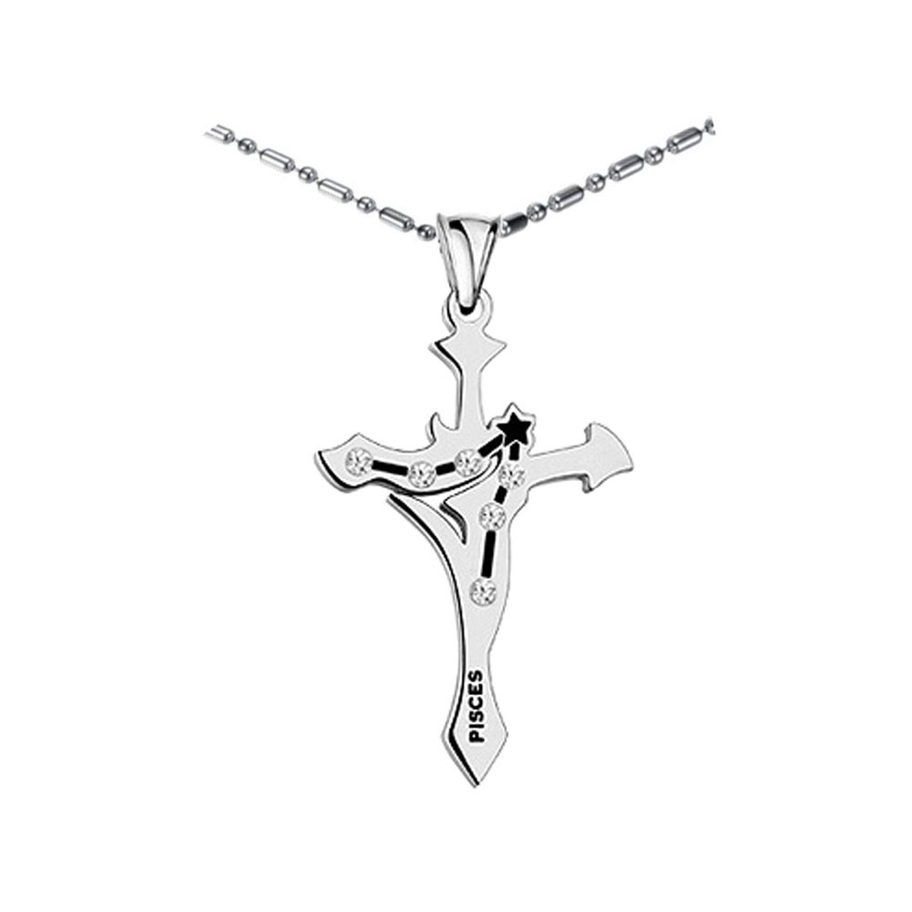 Personalised 12 Constellations Titanium Steel Necklace Pendant,Pisces