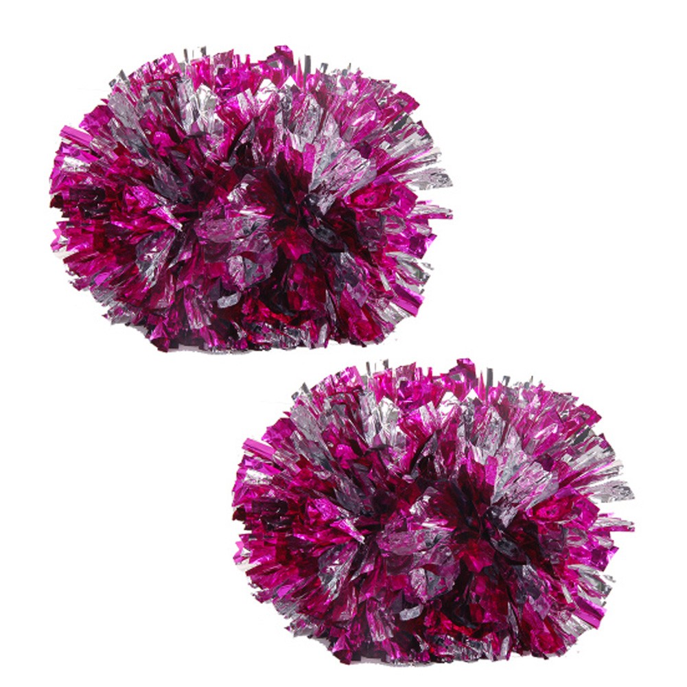 Colorful Plastic Baton Handle Cheerleading Poms 120g (Pair), Rose Red+Silver