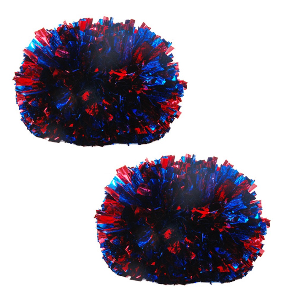 Colorful Large Plastic Baton Handle Cheerleading Poms 120g (Pair), Red+Blue