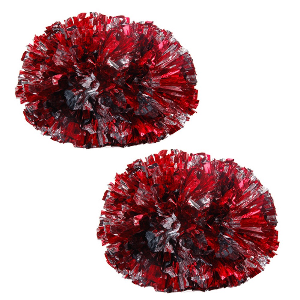 Colorful Large Plastic Baton Handle Cheerleading Poms 120g (Pair), Red+Sliver