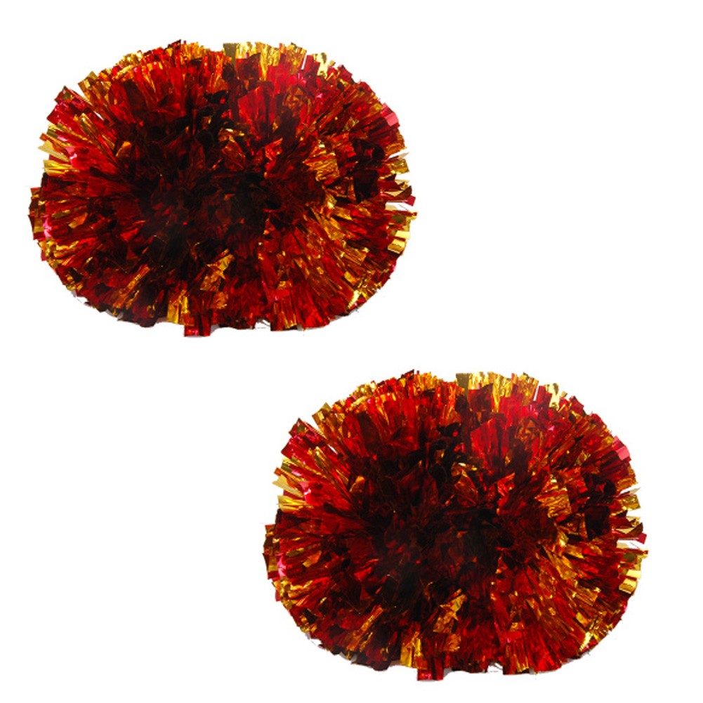 Colorful Large Plastic Baton Handle Cheerleading Poms 120g (Pair), Red+Gold