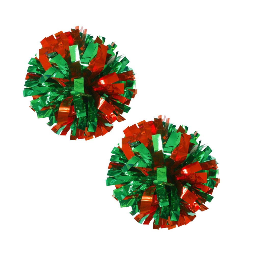 Set of 2 Plastic Ring Pom Metallic Cheerleading Poms 100g Red+Green