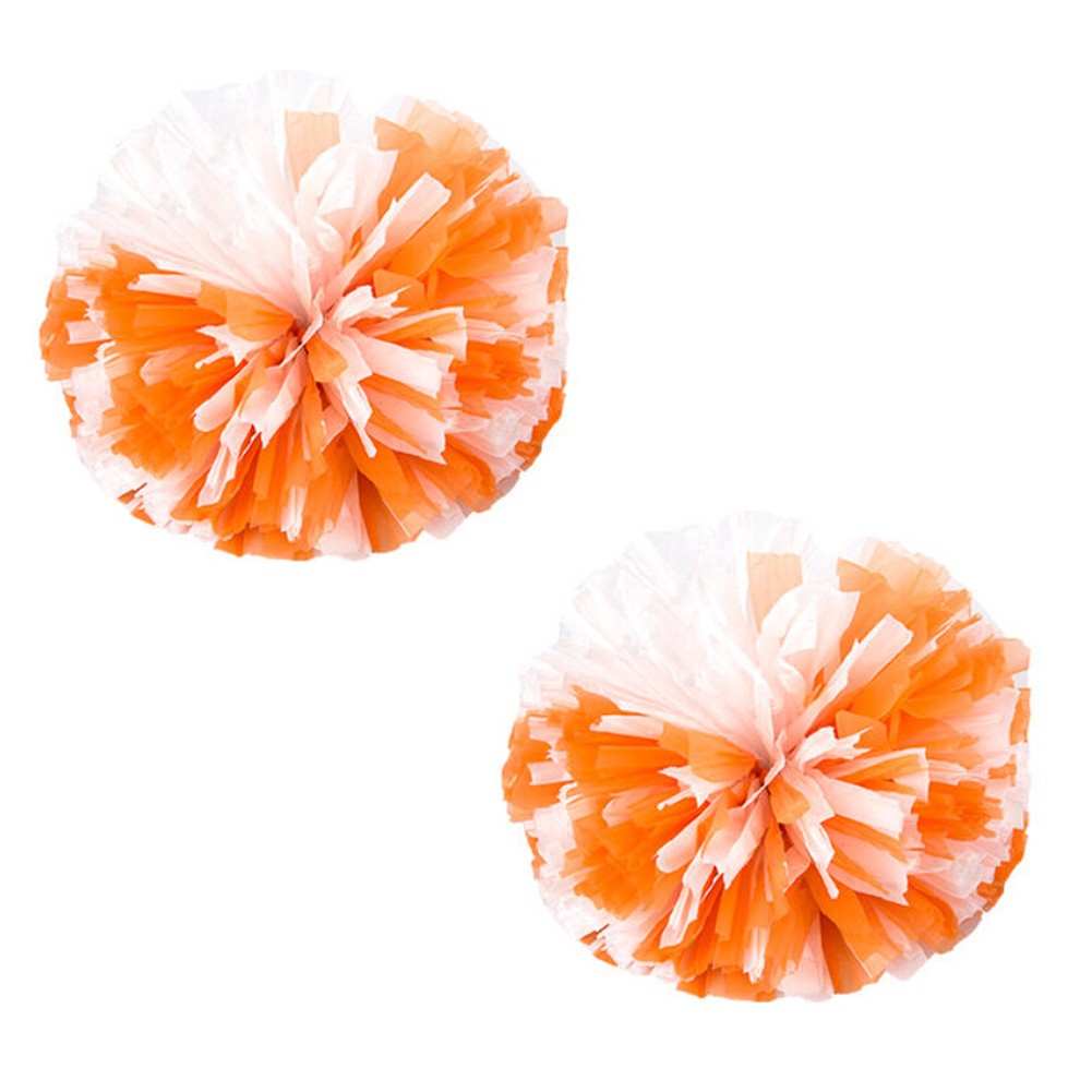 Set of 2 Plastic Ring Pom Matt Cheerleading Poms Orange/White