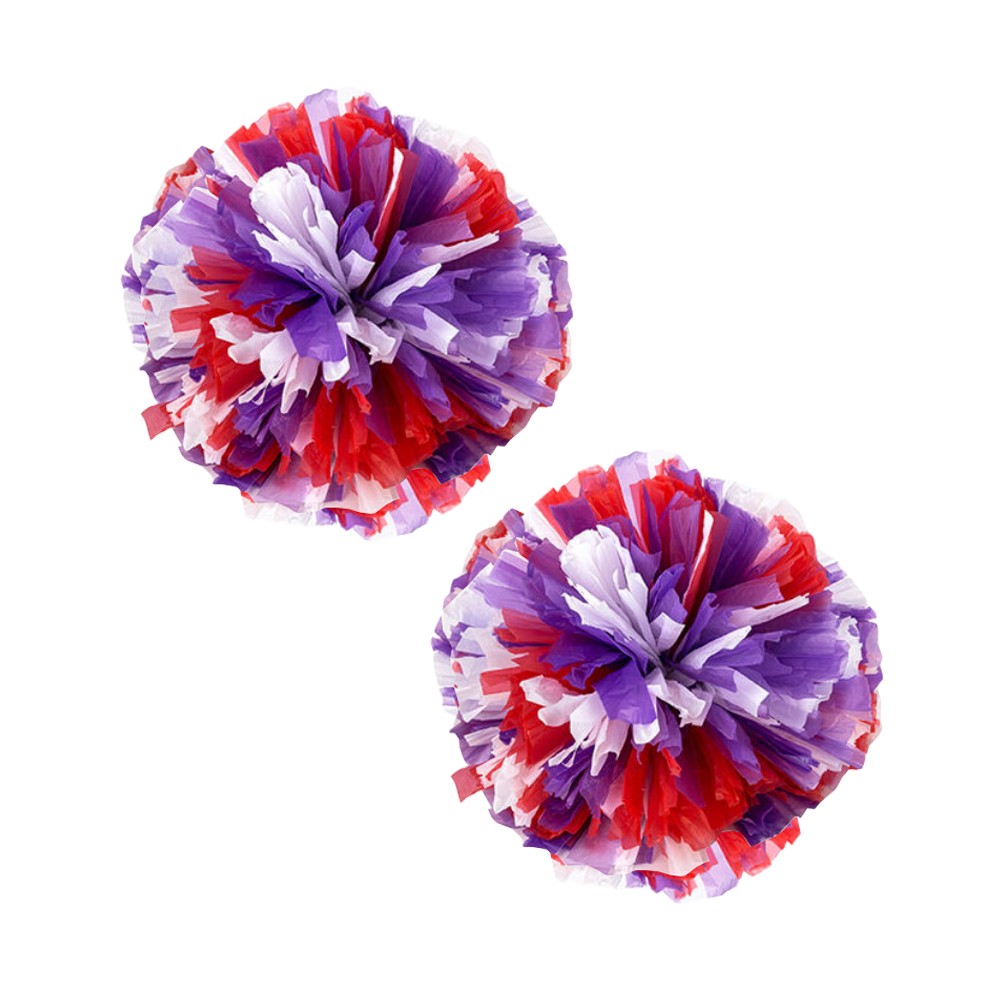 Set of 2 Plastic Ring Pom Matt Cheerleading Poms Red/White/Purple
