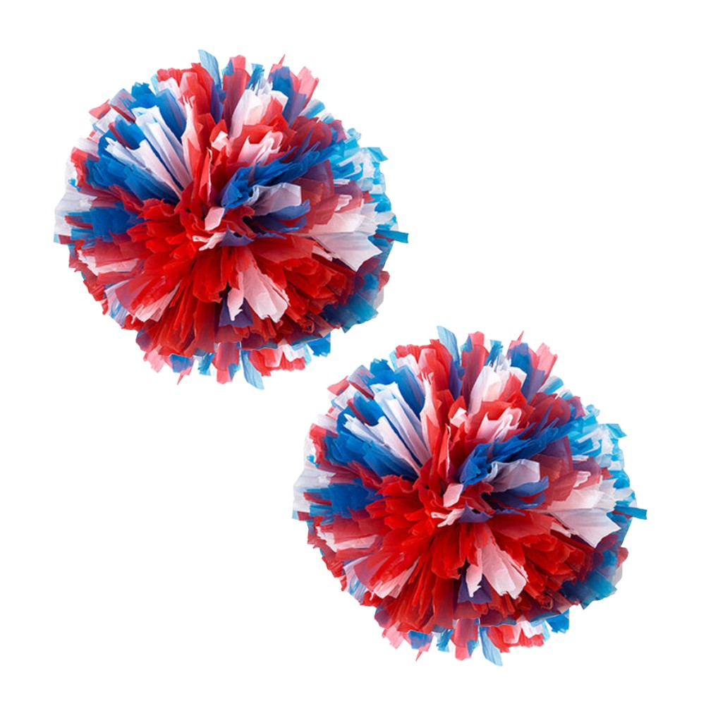 Set of 2 Plastic Ring Pom Matt Cheerleading Poms Red/White/Blue
