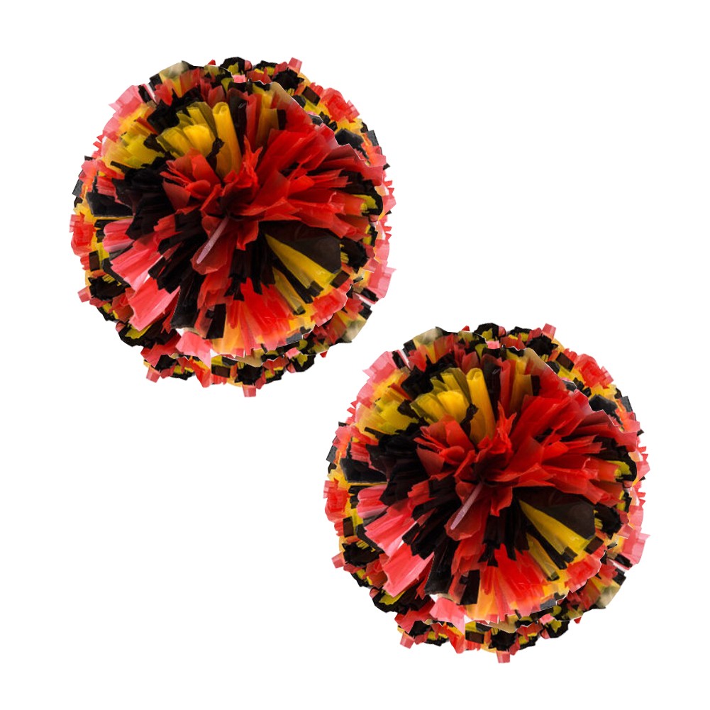 Set of 2 Plastic Ring Pom Matt Cheerleading Poms Red/Black/Yellow