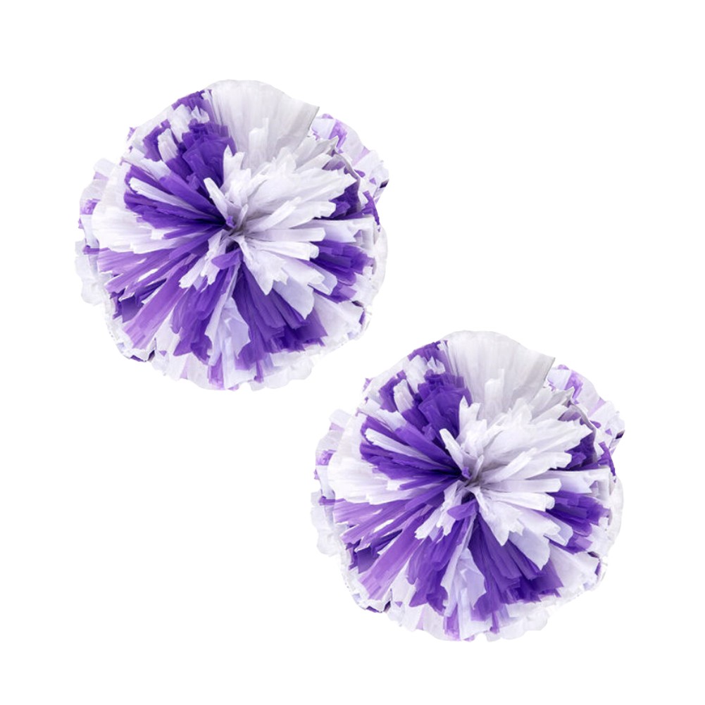 Set of 2 Plastic Ring Pom Matt Cheerleading Poms Purple/White