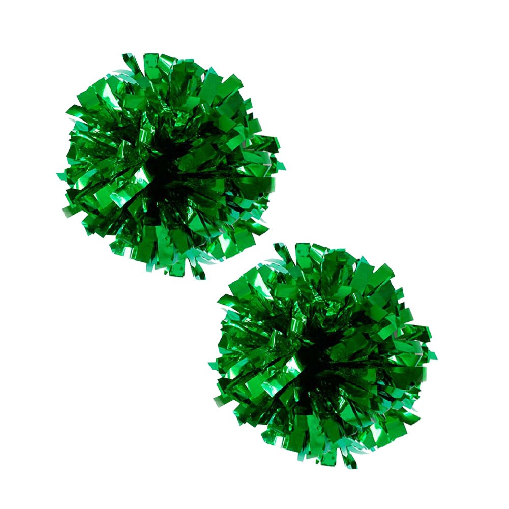 Set of 2 Plastic Ring Pom Metallic Cheerleading Poms 100g Green