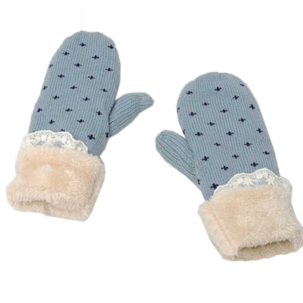 Women's Winter Warm Knitting Mittens Gloves With The Rope,Light Blue