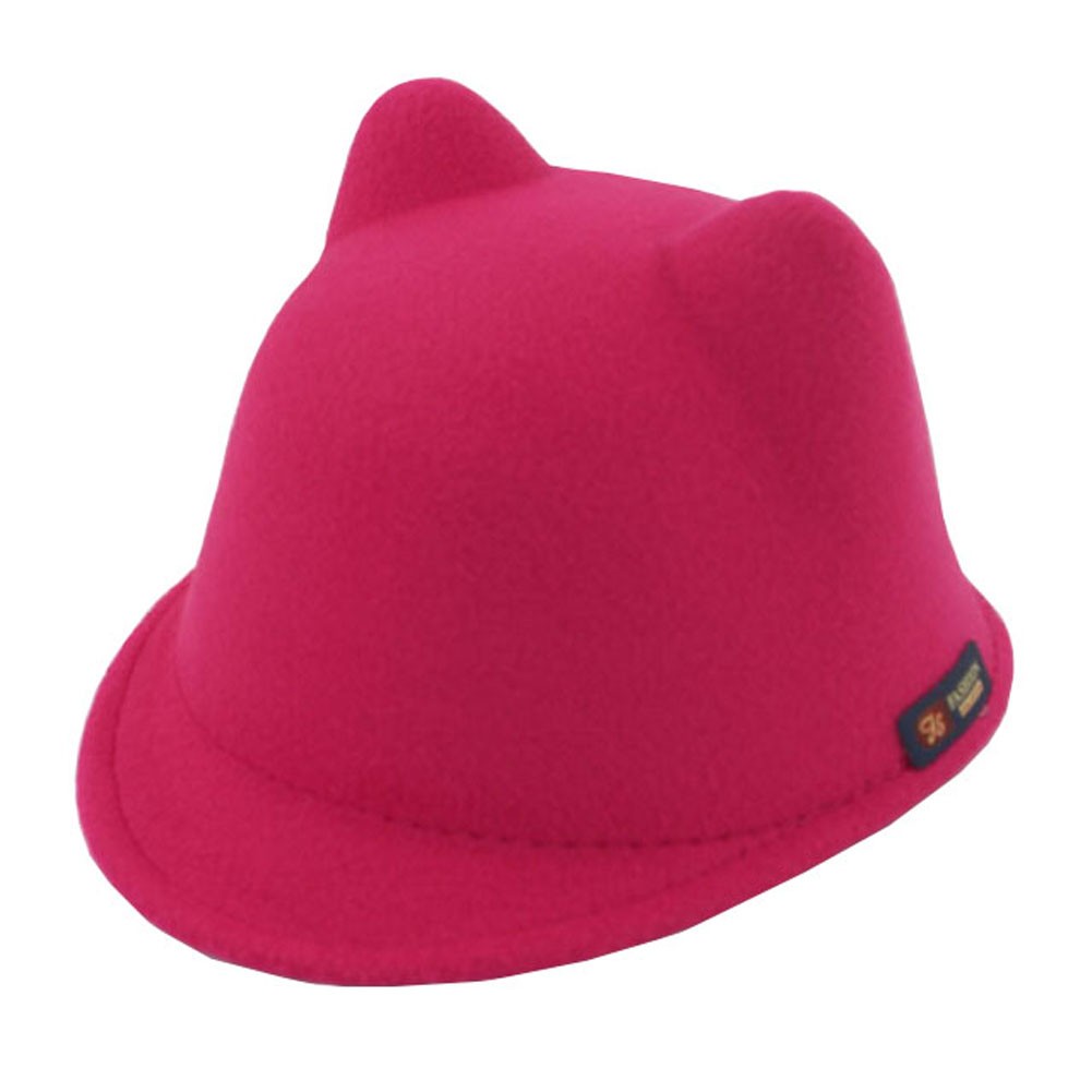 Fashion Sun Hat WinterCat Ear Animal Equestrian Ears Fedora Cap With Devil Horns Ear Autumn Rose Red