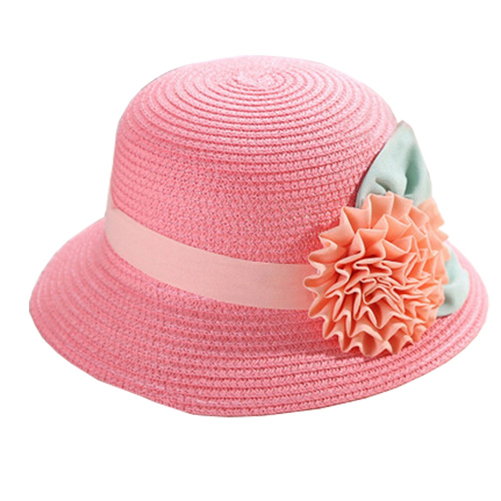 Stylish Fashion Women's/Girl's Single Flowers Beach Straw Sun Cap pink Hat