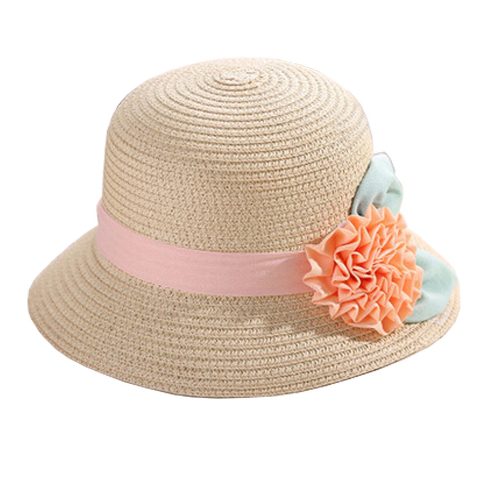 Single Flowers Fashion Stylish Women's/Girl's Beach khaki Straw Sun Cap Hat