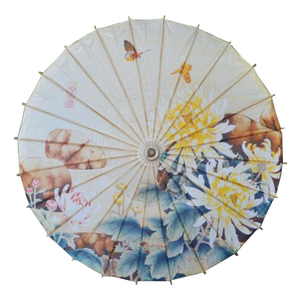 Chinese/Japanese Style Paper Umbrella Parasol 33-Inch Chrysanthemum