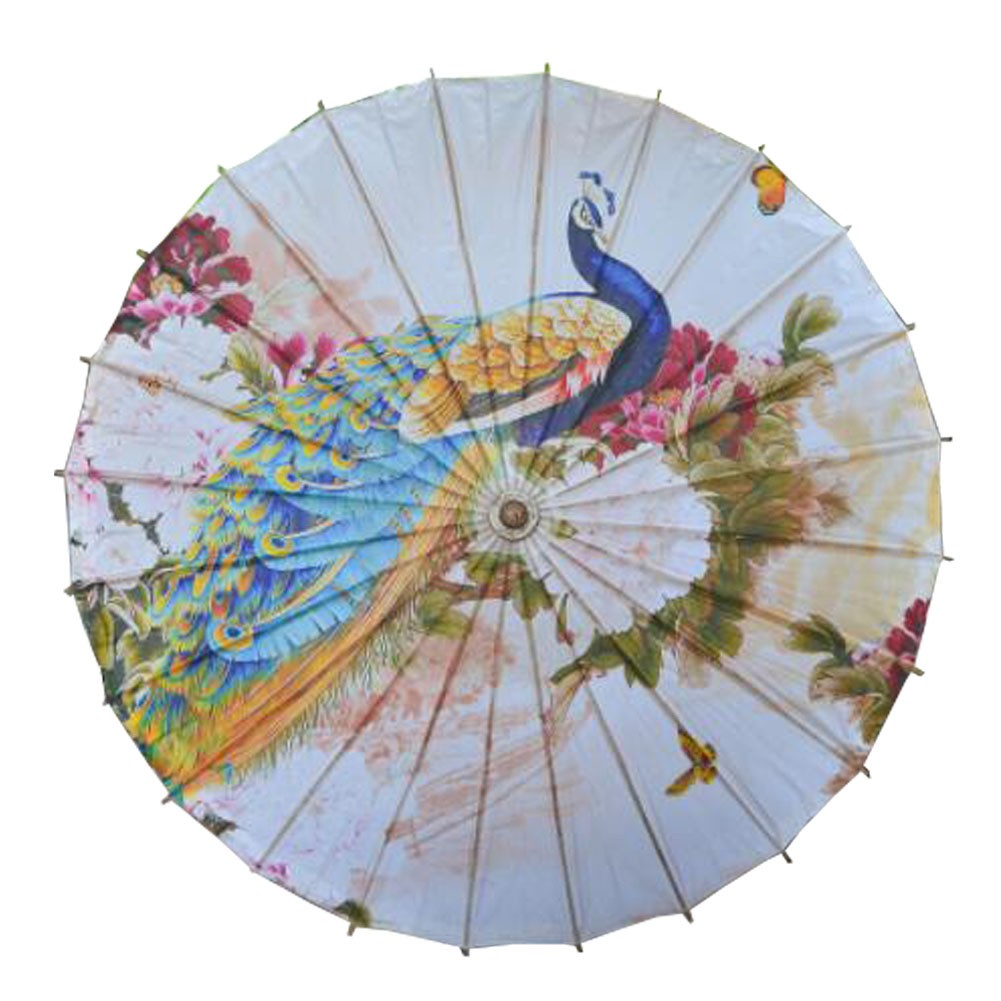 Chinese/Japanese Style Paper Umbrella Parasol 33-Inch Peacock