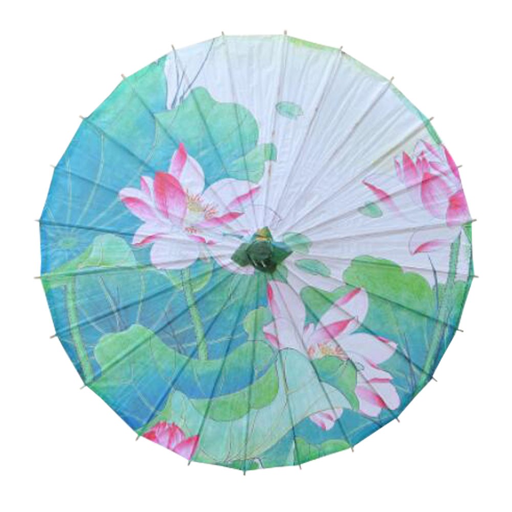 Chinese/Japanese Style Paper Umbrella Parasol 33-Inch Summer Lotus