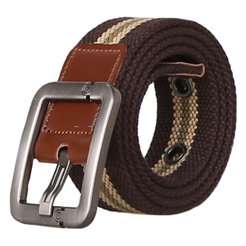 Fashion Canvas Web Belt Tactical Belt with Buckle Perfect Gift, Coffee/Stripe