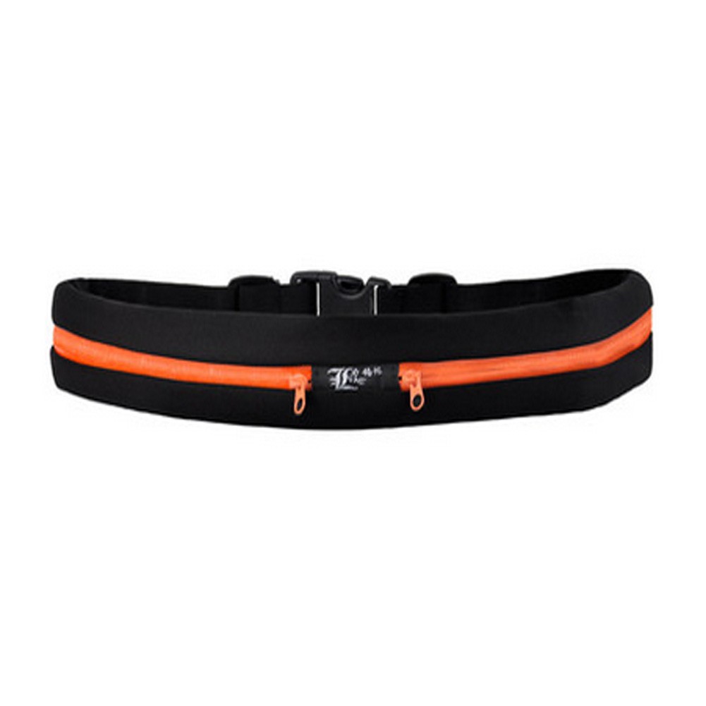 Double Orange Zippers Large Waterproof Waist Pack Belt for Running(Black)