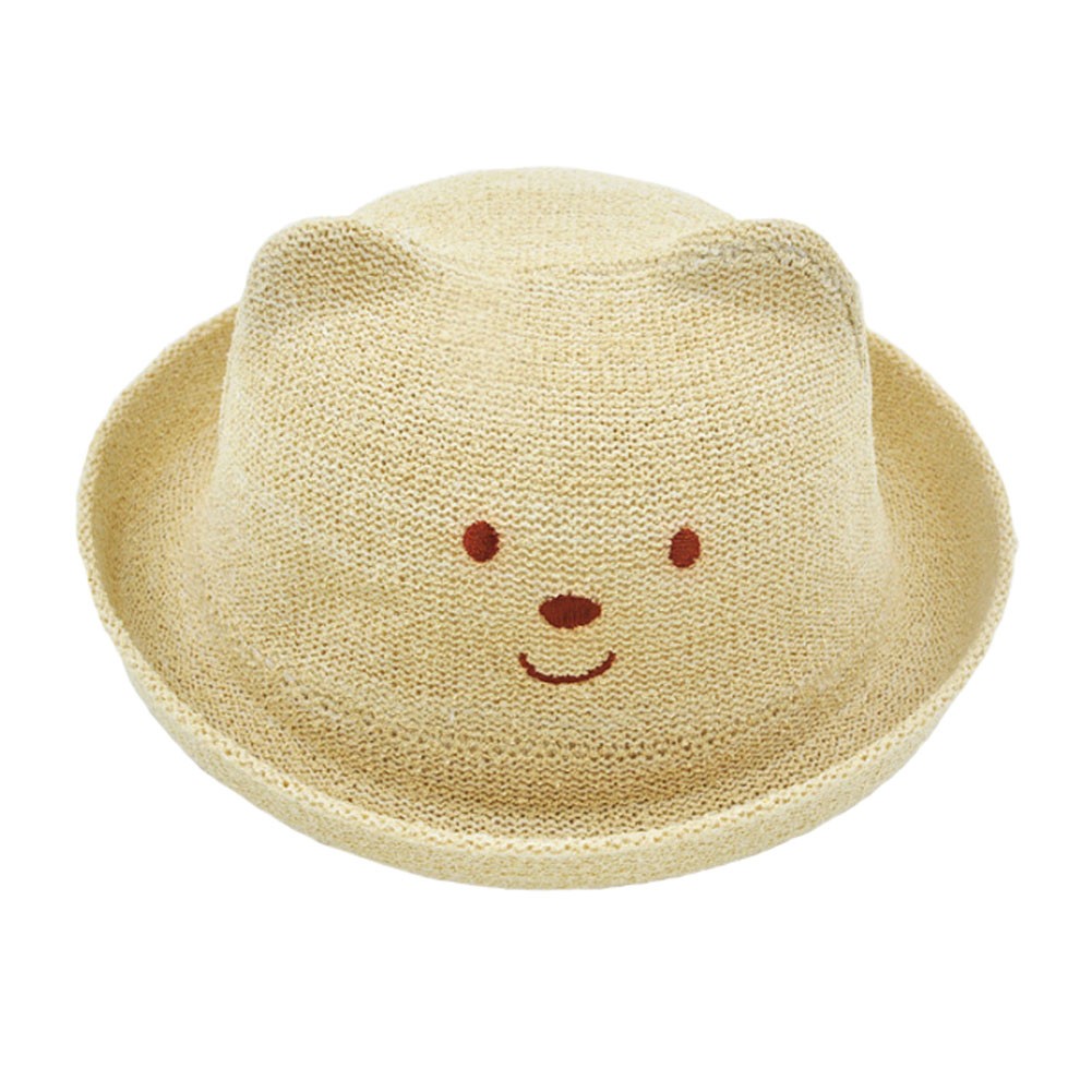 Cute Kids Straw Hat Sun Hats Outdoor Cap Sports Caps- Beige Bear