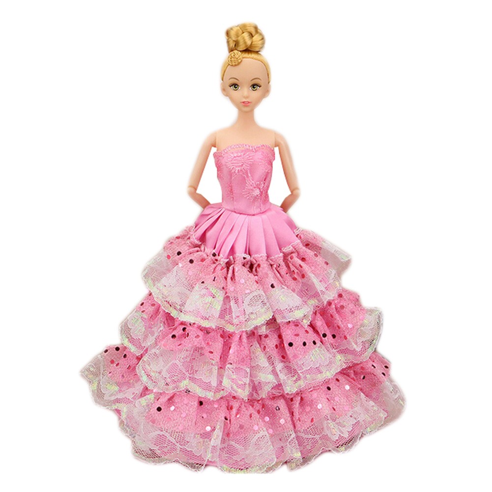 Elegant Beautiful Handmade Party Dress for Little Toy Doll, Pink