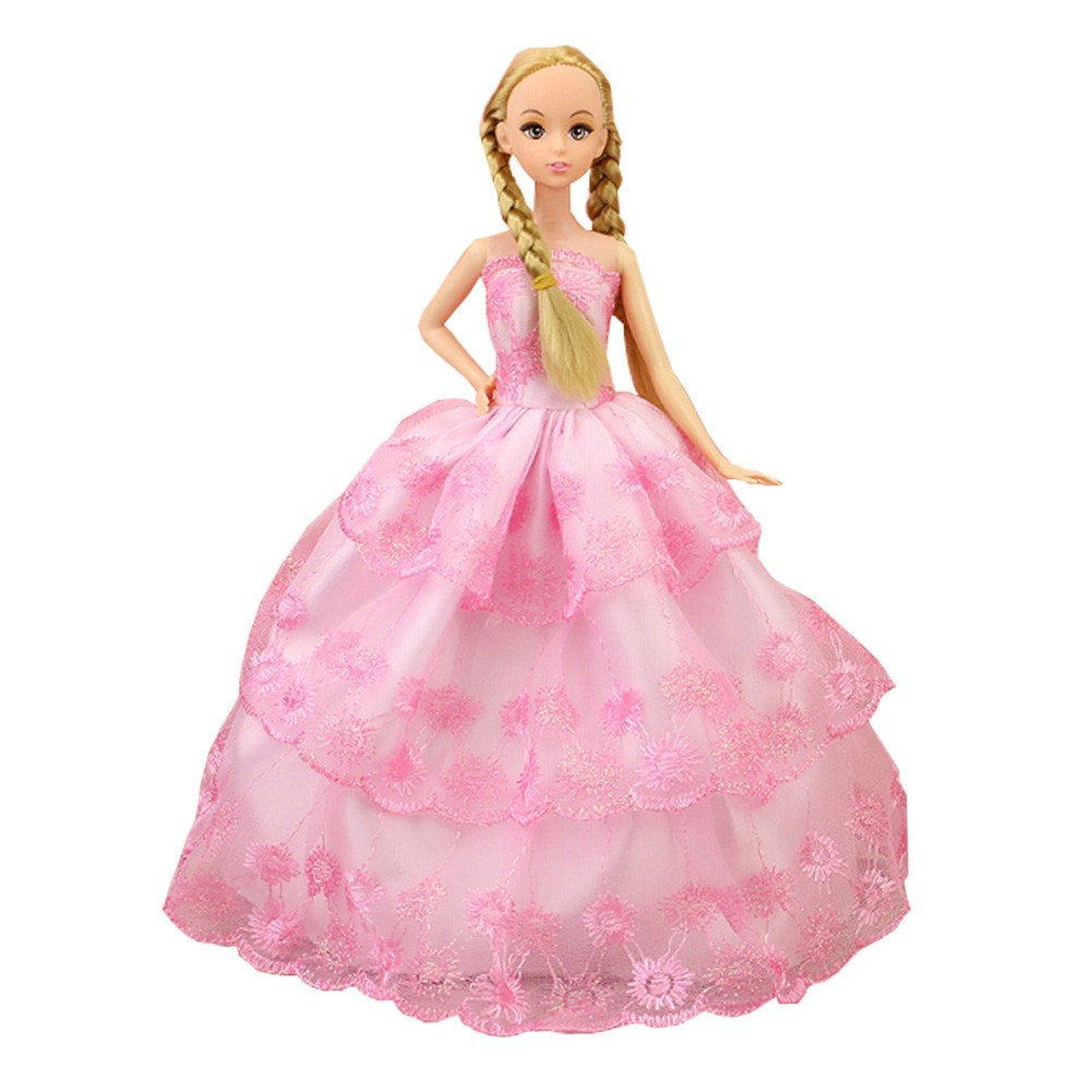 Beautiful Elegant Handmade Party Dress for Little Toy Doll, Pink