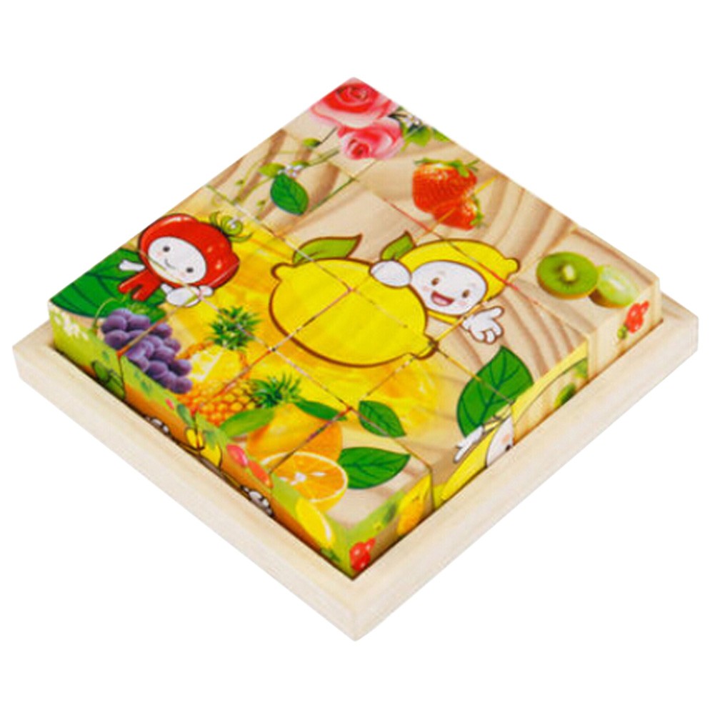 Educational Toy 3D Wooden Puzzle for Kids Cube Puzzle Fruits(2 Years and up)
