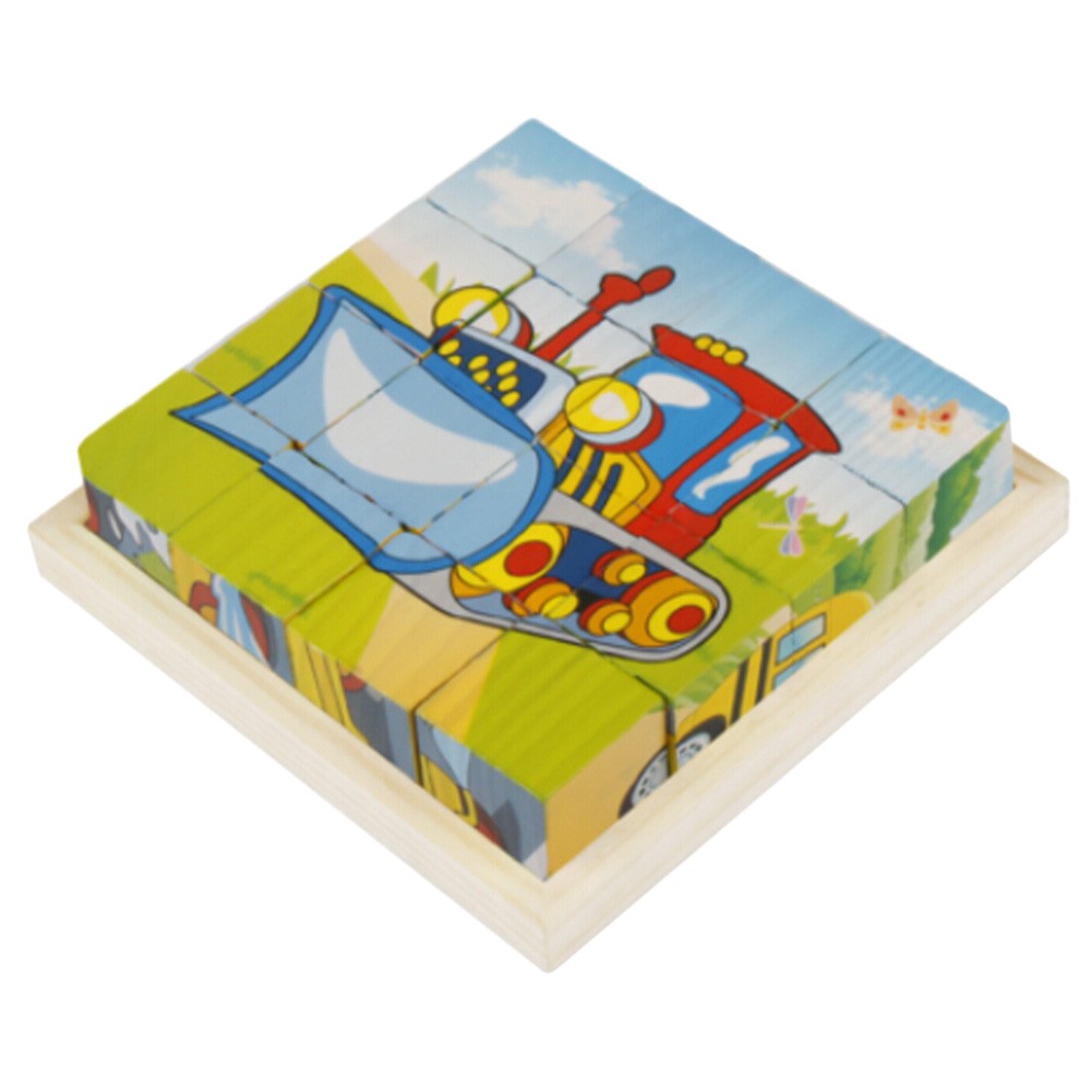Educational Toy 3D Wooden Puzzle for Kids Cube Puzzle Transport(2 Years and up)