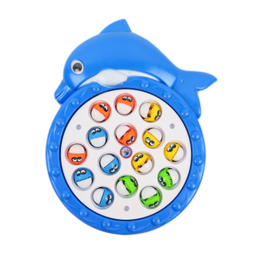 Electronic Toy Fishing Set Rotating Fish Game Toy With Music, Blue Dolphin