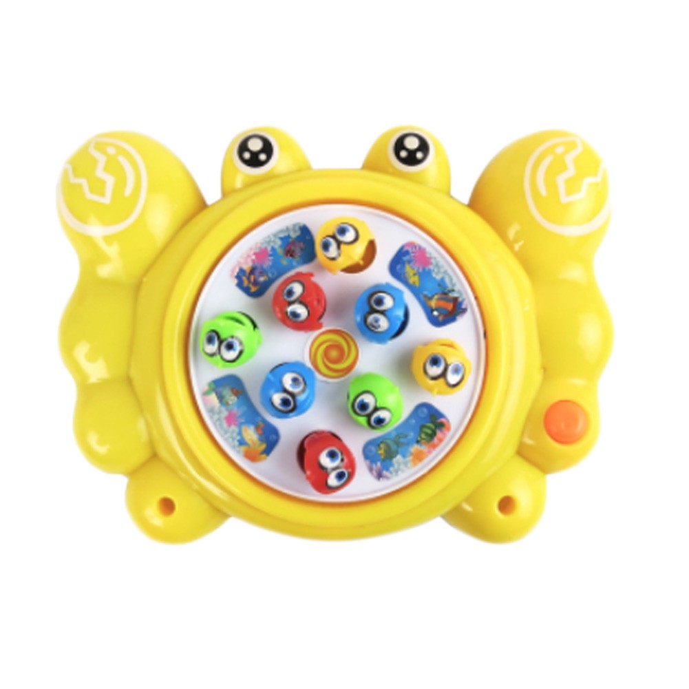 Electronic Toy Fishing Set Rotating Fish Game Toy With Music, Yellow Crab