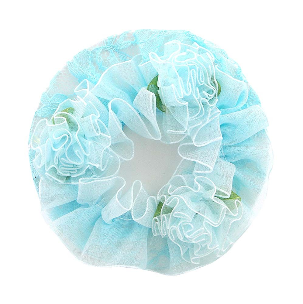 6 pieces Girls Ballet Dance Hair Net Hair Accessories Elastic Flower Edge Hairnet, Light Blue