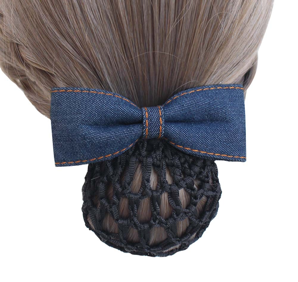 Women Girls Stylish Denim Style Barrette Hair Clip Bowknot Snood Net, 2 pieces (C)