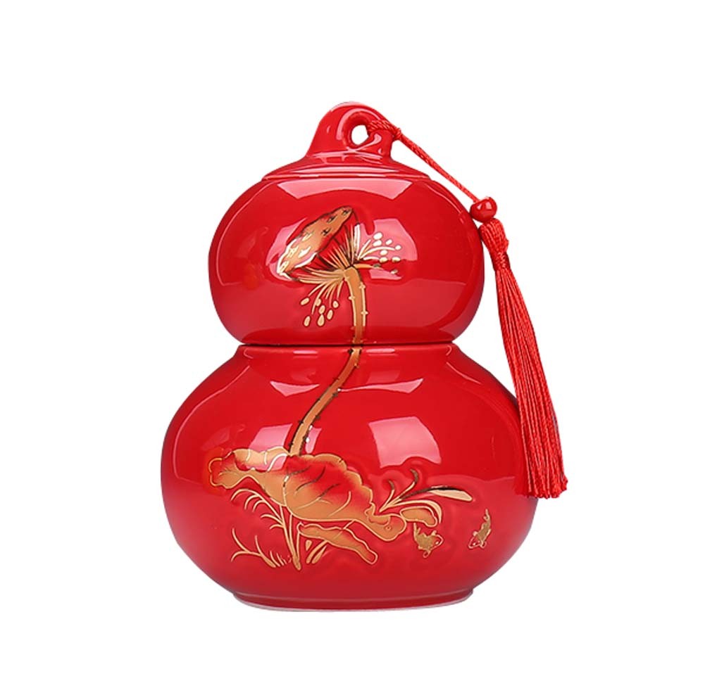 New Gourd Shaped Ceramic Tea Coffee Container Tea Storage Jar Tea Canister, RED