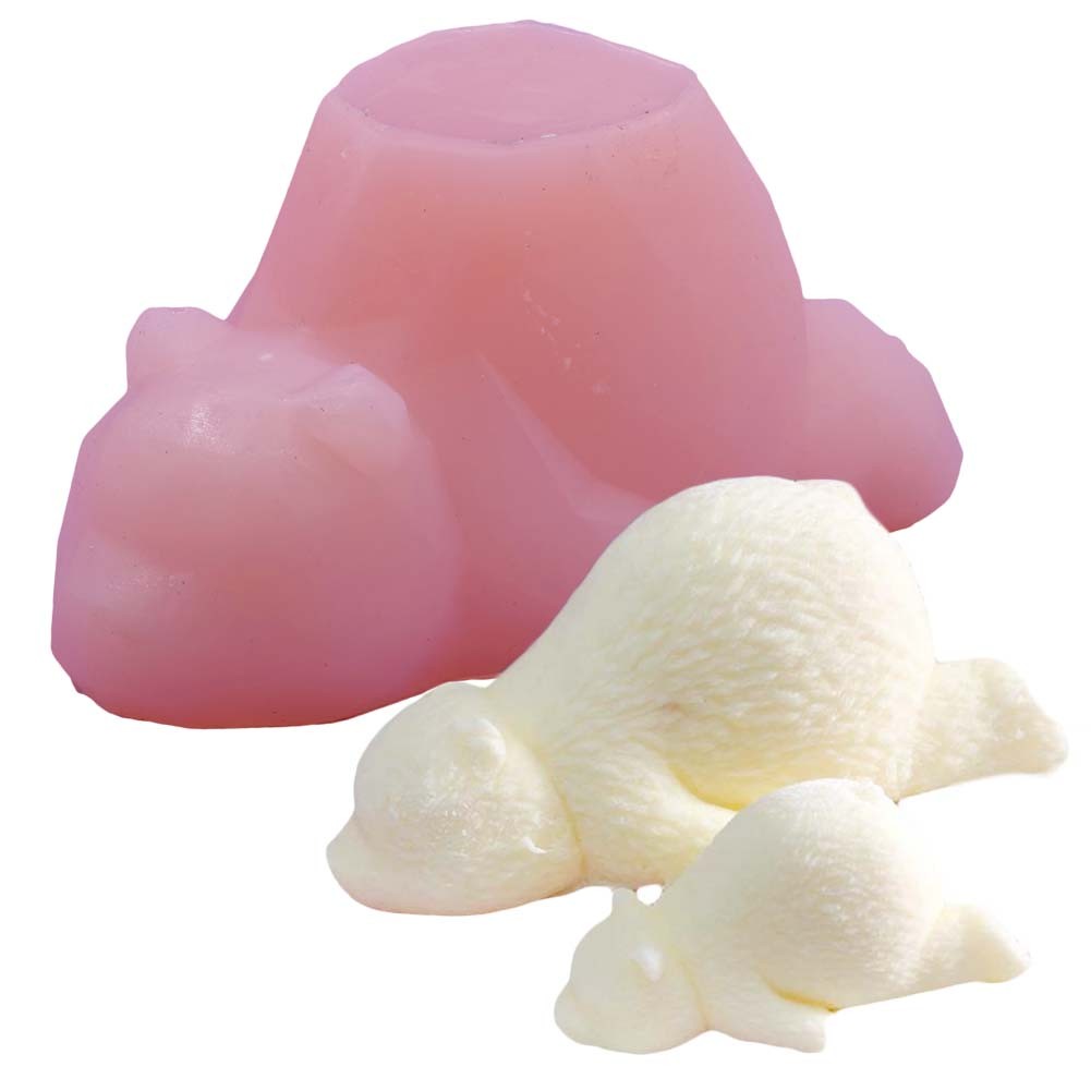 Pink -1 Pc 18 cm Silica Gel Polar Bear Ice Cream Animal Mold Decor Candle Mold