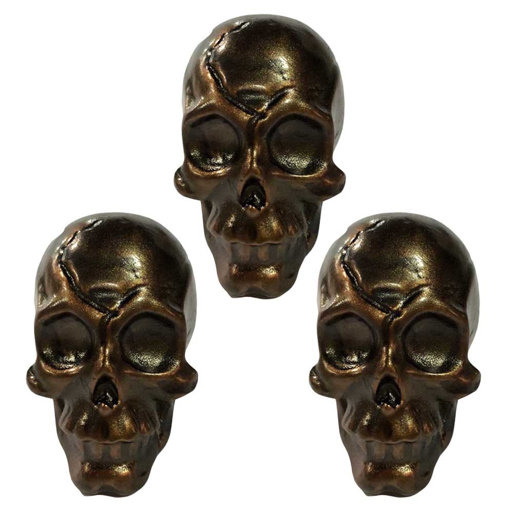 3 Pcs Simulated Skull Bone Drawer Handles Cute Skull Face Closet Resin Pulls Bronze Skull Locker Knob Pulls, Dull Face