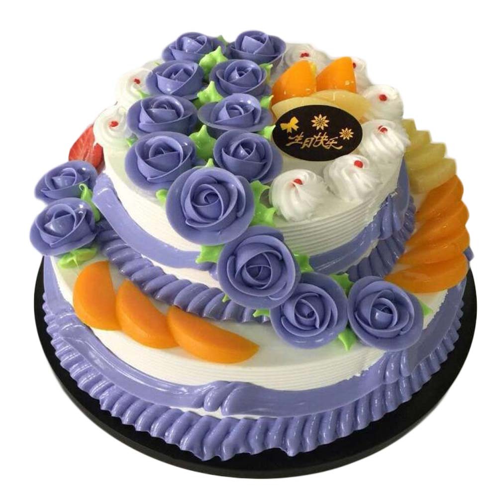 Artificial Double-layer Cake Simulation Purple Rose Birthday Cake Food Model Replica Prop Party Decoration, 10 inches