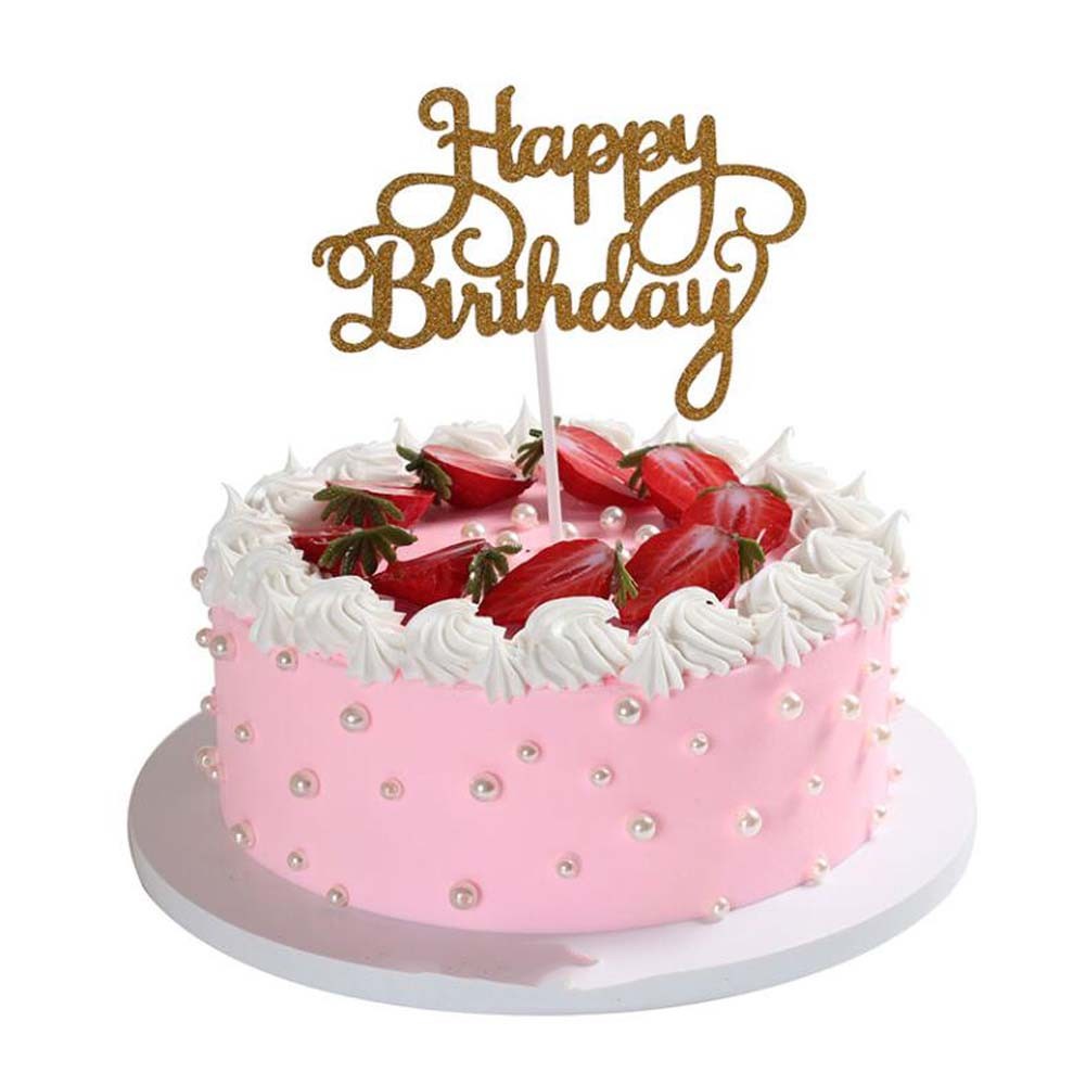 Artificial Fruit Cake Simulation Pink Strawberry Birthday Cake Food Model Party Decoration Replica Prop Display, 6 inches
