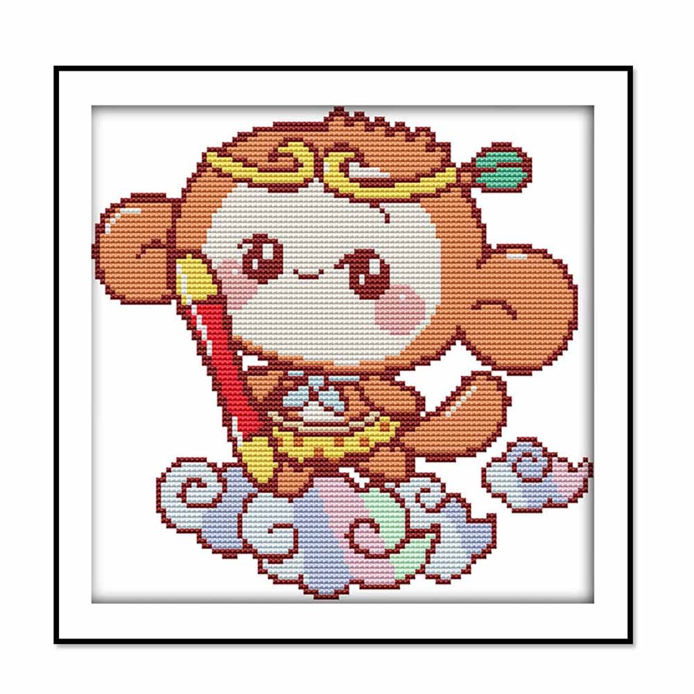 Sun Wukong DIY Cross Stitch Stamped Kits Monkey Pre-Printed Embroidery Kits for Beginners, 9x9 inch