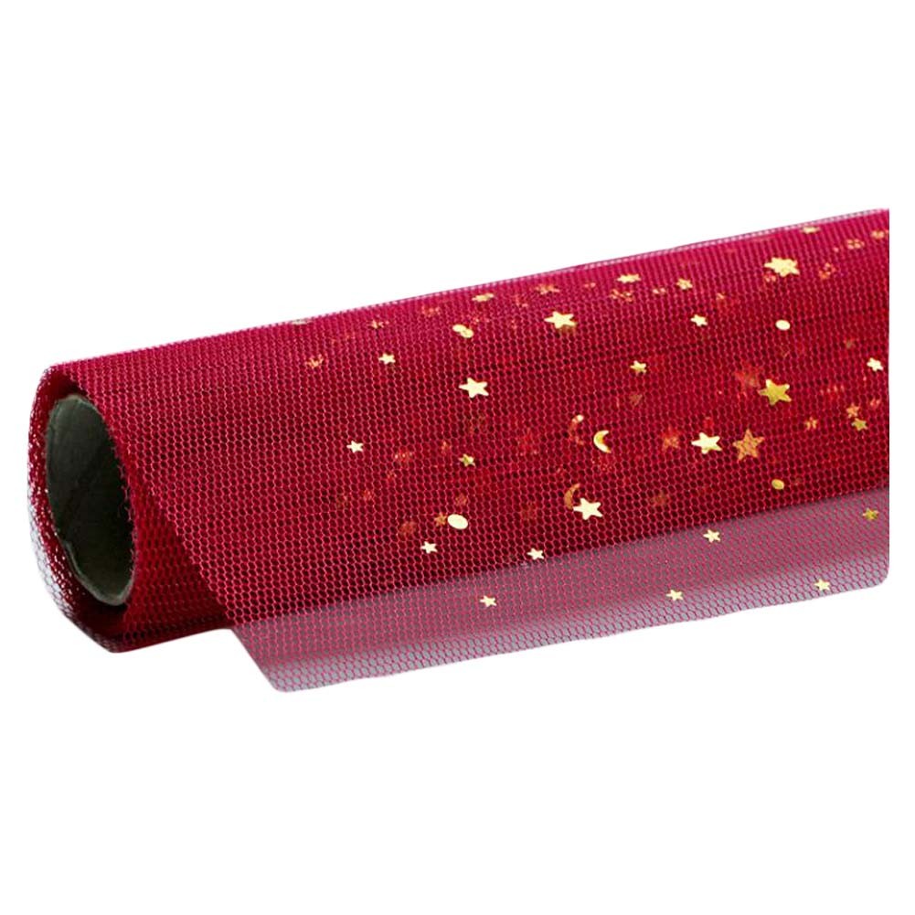 Gold Star Moon Mesh Yarn Korean Wrapping Paper Flower Bouquet Packaging Supplies, Red