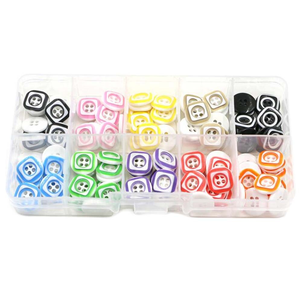 100 Pcs Multicolor 12.5mm Sewing Resin Buttons DIY Art Craft 4 Holes Buttons, Square