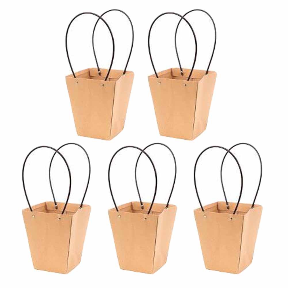 Trapezoid Kraft Paper Gift Bag Flower Bouquet Wrapping Bag Flower Tote Gift Packing Bag, 5 Pcs Big Size