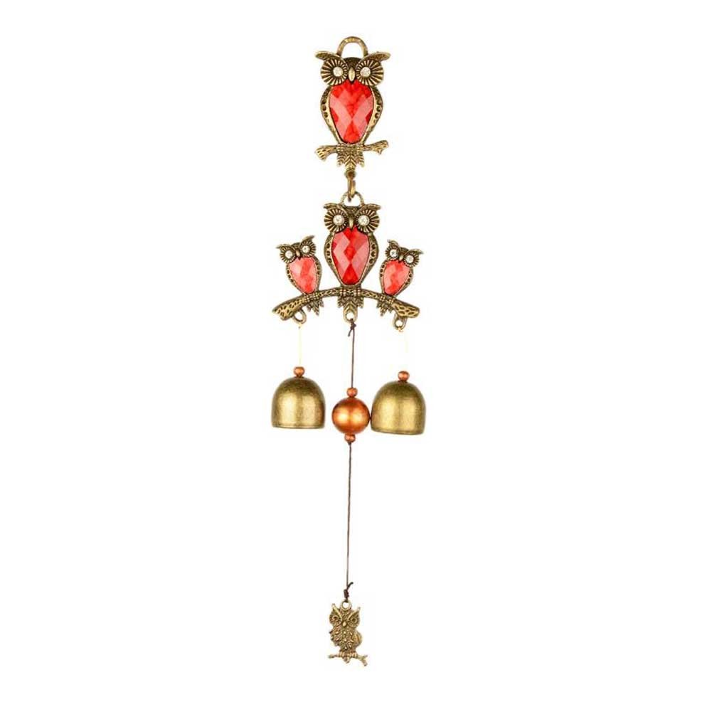 Chinese Style Owl Wind Chime Restaurant Doorbell Wall Mount Shop Metal Bells, Red