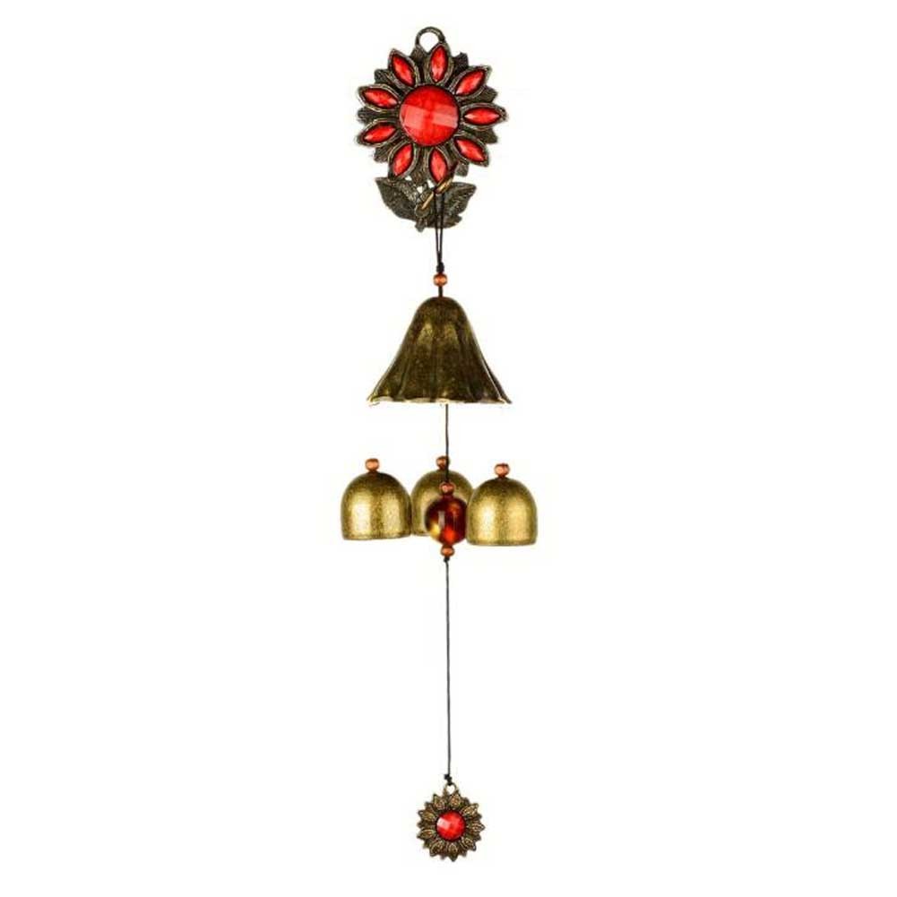Rustic Metal Wind Chime Chinese Style Sunflower Store Wind Chime Indoor Outdoor, Red