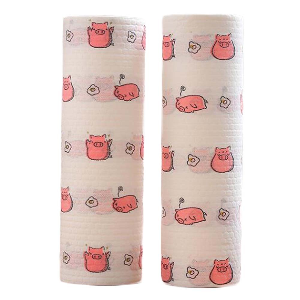 2 Rolls Disposable Kitchen Paper Towels Cute Cleaning Cloth Kitchen Tissue Rolls, Pig