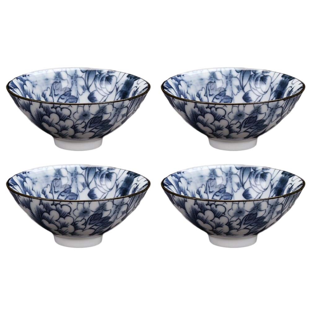 1.3 oz Traditional Blue and White Ceramic Flower Mugs Chinese Kungfu Teacup Japanese Wine Cups, 4 Pcs