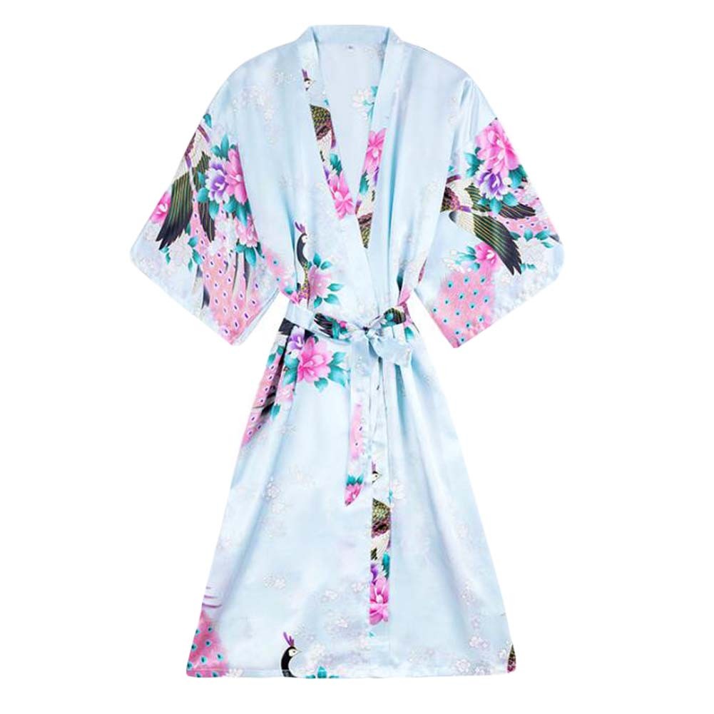 Children Nightgown Japanese Style Bathrobes Flower Girl Kimono Pajama,Light Blue