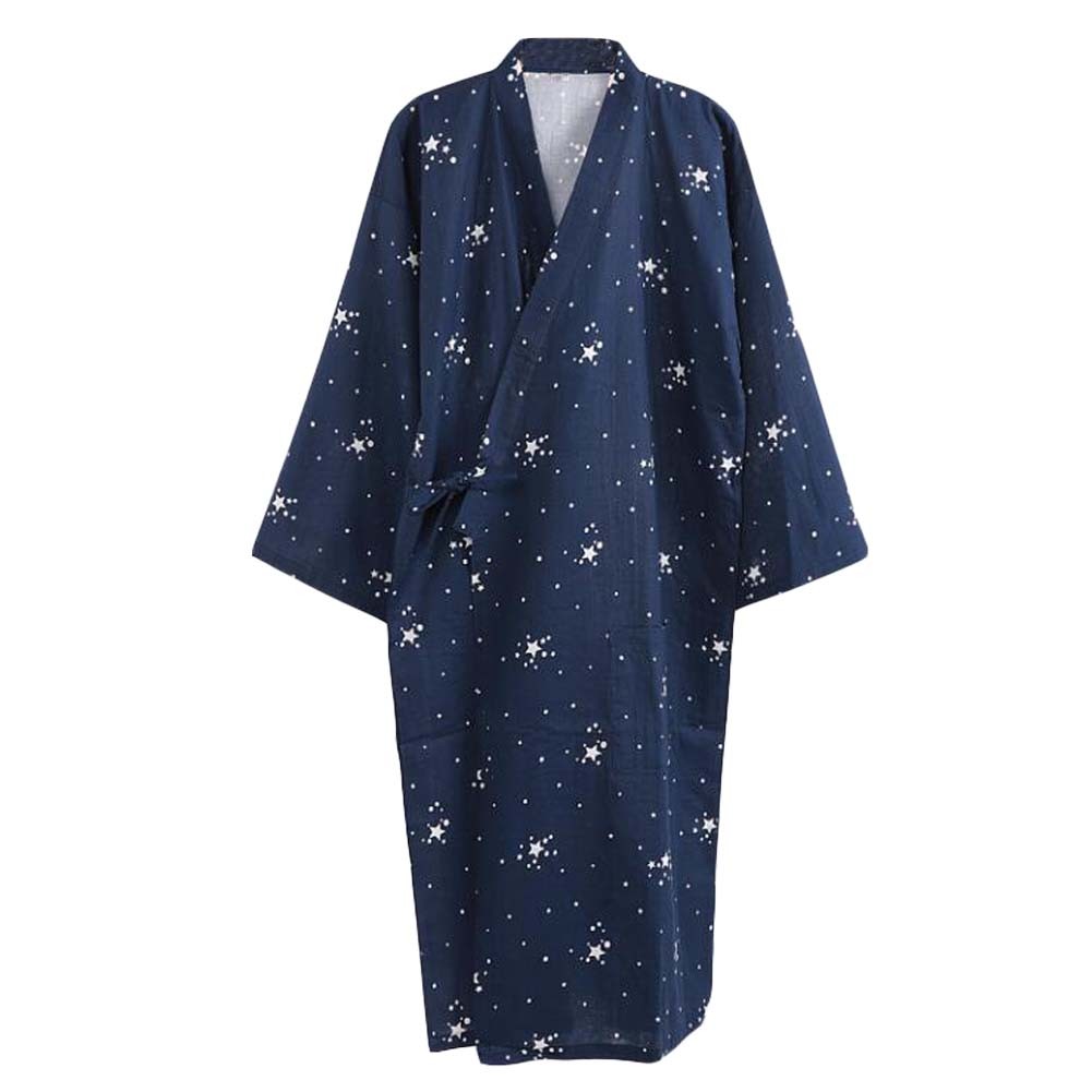 Spring Summer Nightgown Cotton Kimono Bathrobe Men's Long Sleepwear Khan Steam Robe