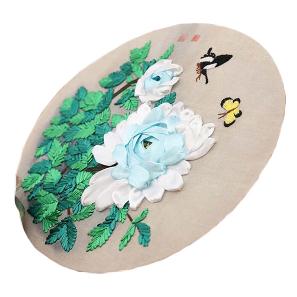 White Peony Ribbon Embroidery Kit Cross Stitch Kit for Beginner DIY Art Craft Decoration