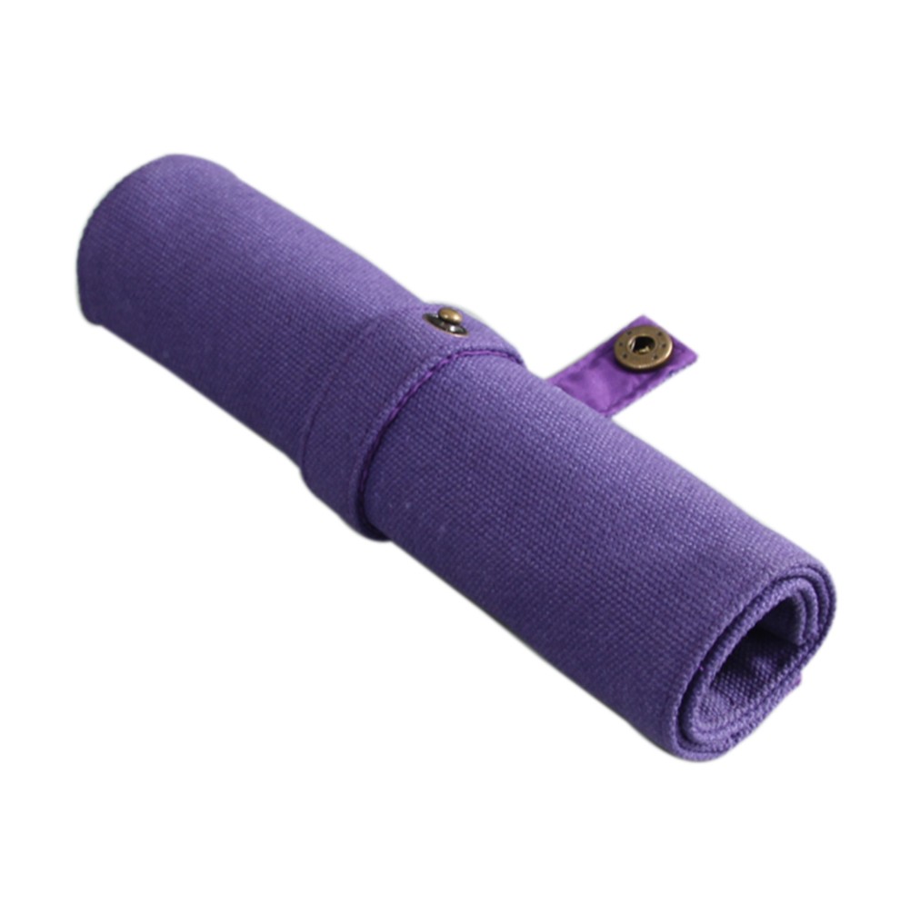 Pure Color Retro Wrap Roll Up Case Bag Portable Pencil Holder Pen Organizer, Purple