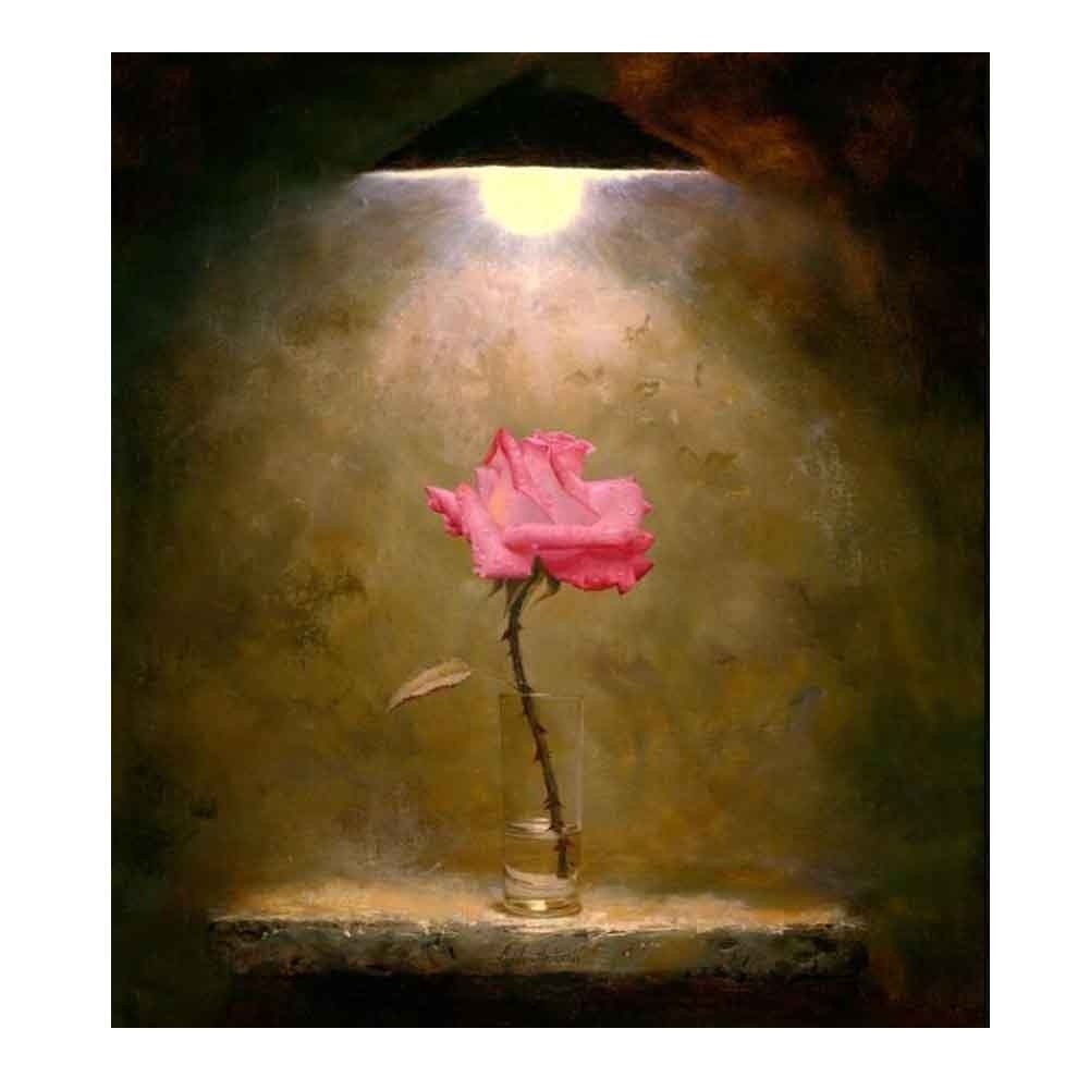 500 Pieces Jigsaw Puzzle for Adults Wooden Puzzle Game Decoration Gift - Oil Painting Lonely Pink Rose